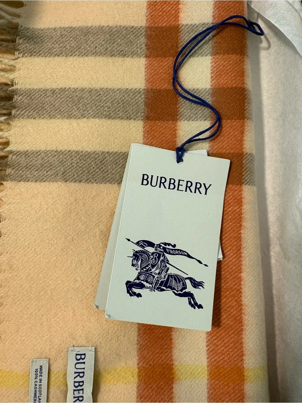 NWT RARE Burberry Giant Check Cashmere Scarf Peach and Cream